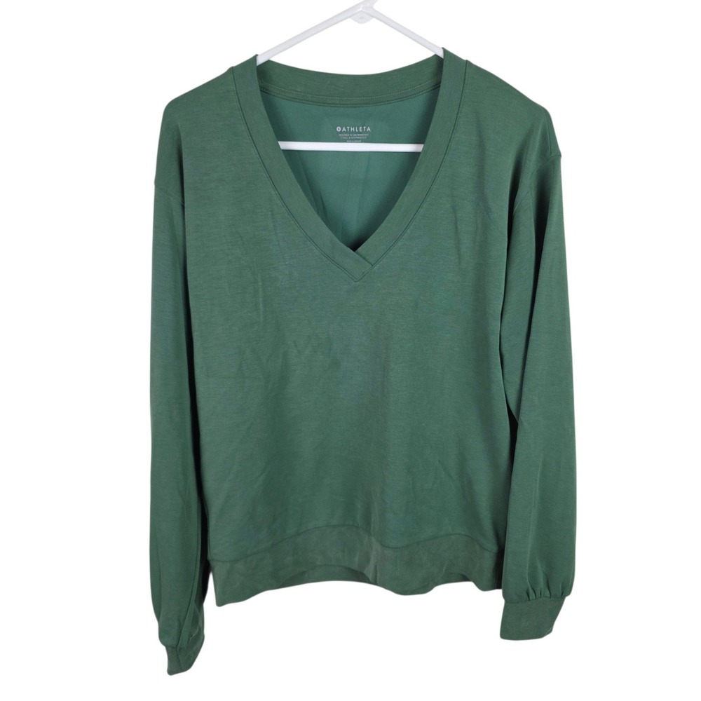 Athleta Willow V-Neck Sweatshirt Women Small Green Excellent Pullover Modal